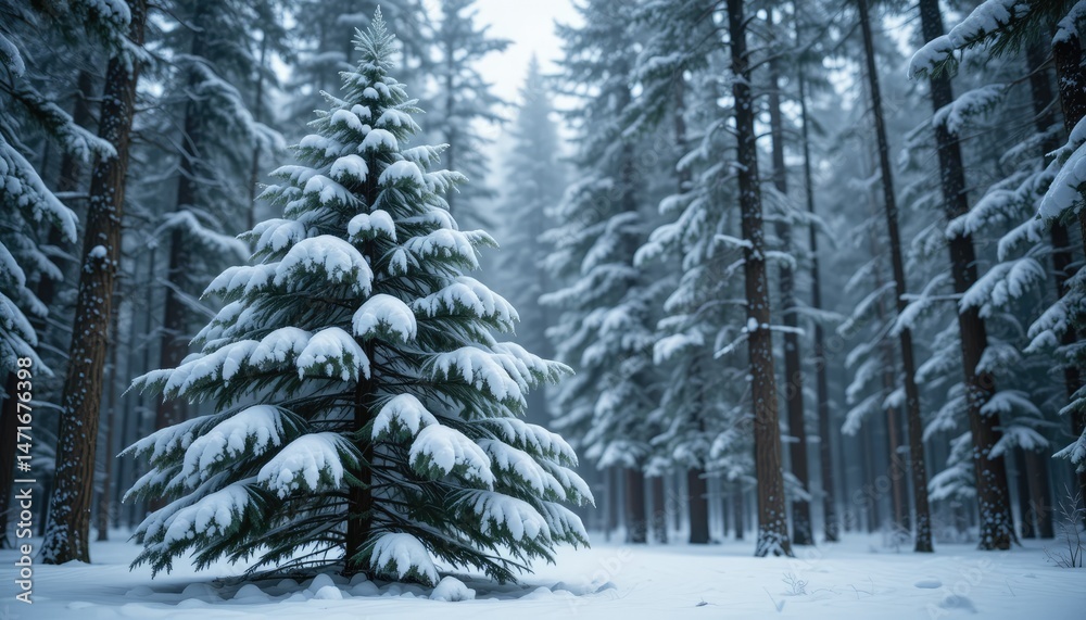Naklejka premium snow covered pine trees
