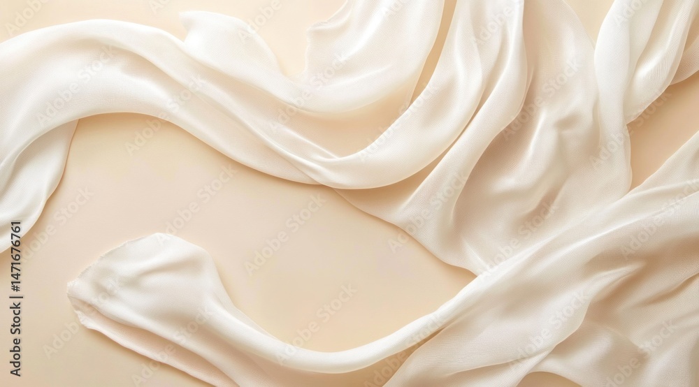 Obraz premium Soft ivory fabric drapes with curves over a smooth, light peach background