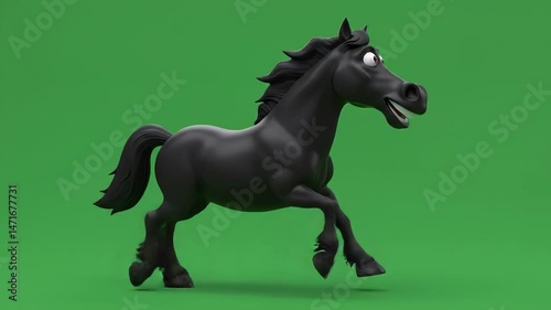 Animated Black Horse Galloping on Green Screen