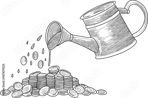 Watering can pouring coins