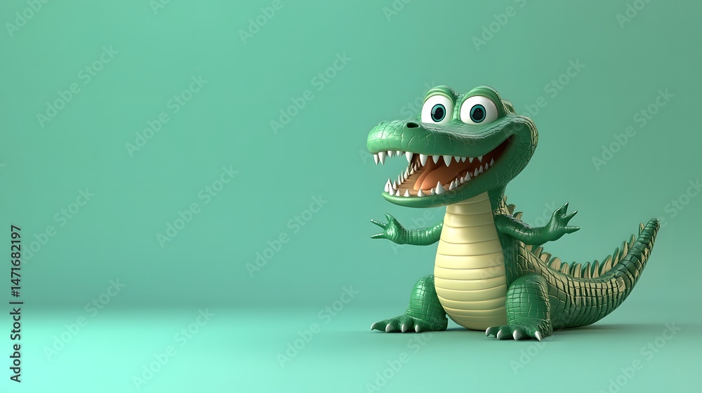 Fototapeta premium 3D Minimalistic Happy Cartoon Alligator