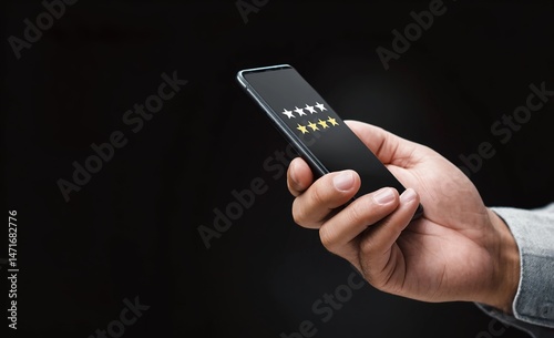 Wallpaper Mural A businessman's hand using a smartphone to write a review and display a five-star icon on the Torontodigital.ca