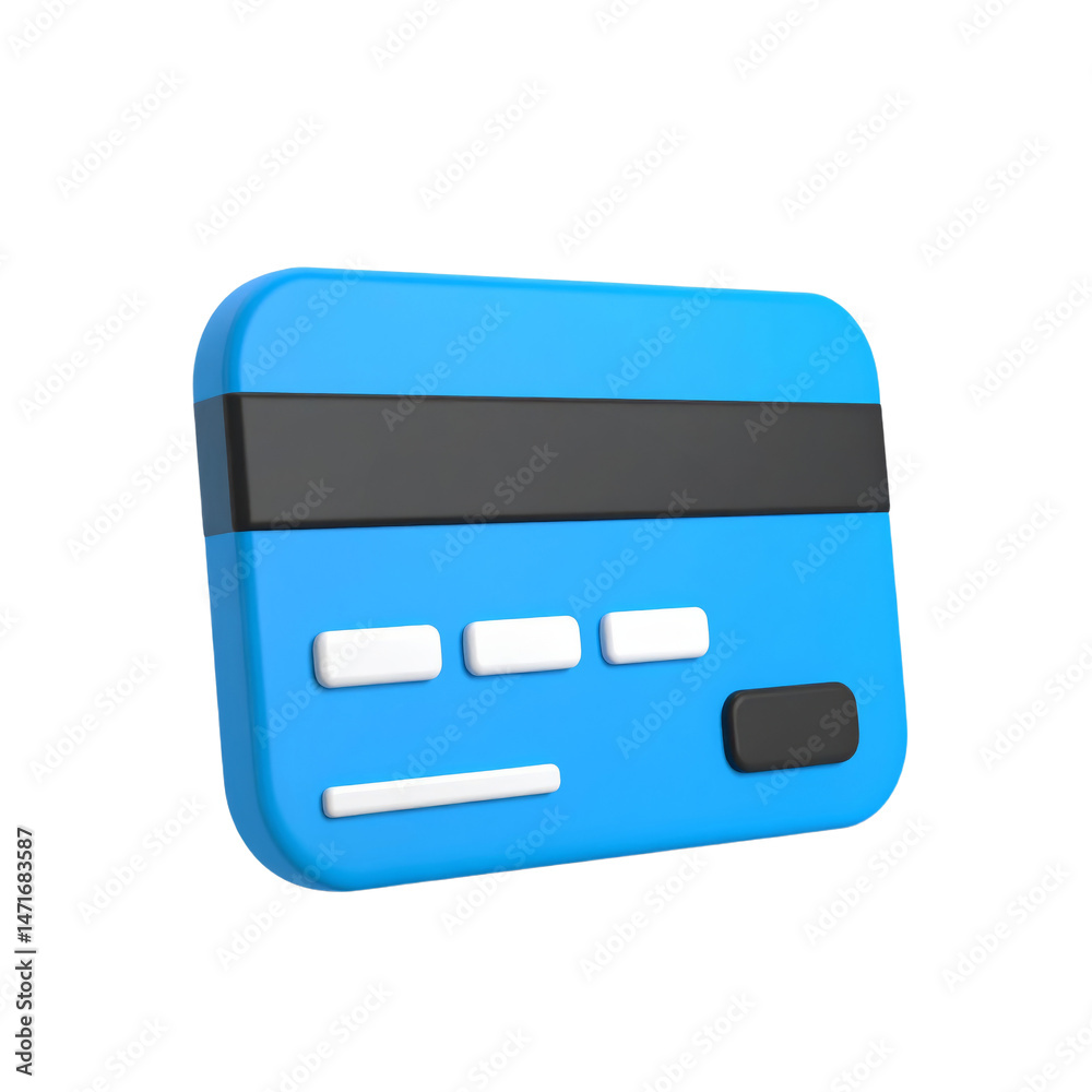 Blue Credit Card Payment Method Isolated on Transparent Background Digital Finance