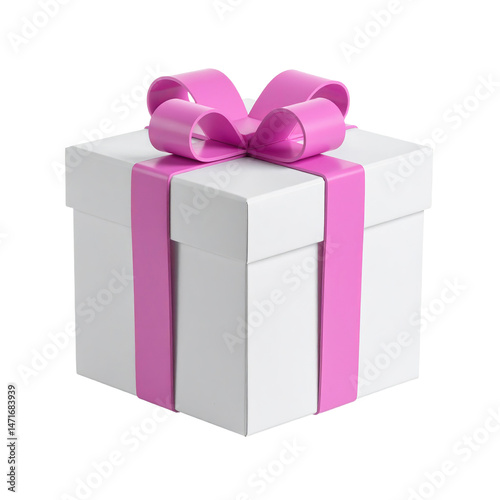 Obraz na płótnie White Gift Box with Pink Ribbon isolated object present giveaway PNG transparent background w salonie