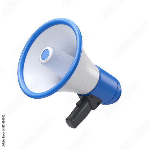 Blue and White Megaphone Isolated on Transparent Background Communication Announcement