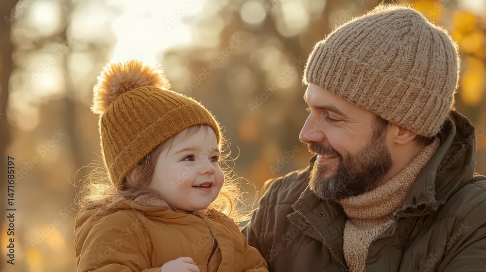 Obraz premium Father and Toddler Daughter Sharing a Warm Moment in an Autumn Park