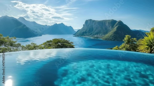 Wallpaper Mural Elegant infinity pool overlooking turquoise ocean and lush green mountains Torontodigital.ca