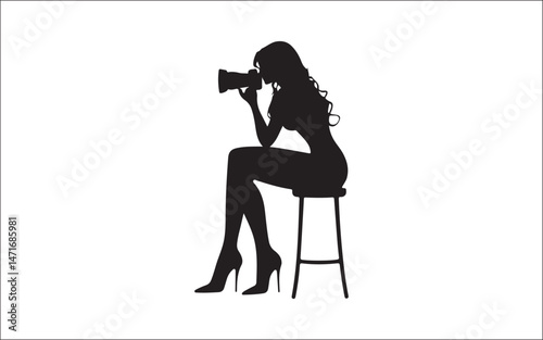 silhouette of woman with camera, in silhouette, people, photographer, woman, lady, fashion, female, silhouette, girl, camera, beautiful woman, video, photo, film, vector, operator, illustration, black