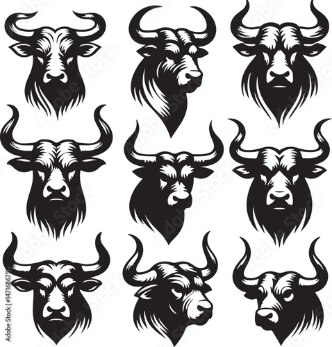 Silhouette bull heads vector