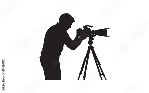 silhouette of a photographer with a camera, photography, camera, tripod, silhouette, shooting, lens, media, film, studio, capture
