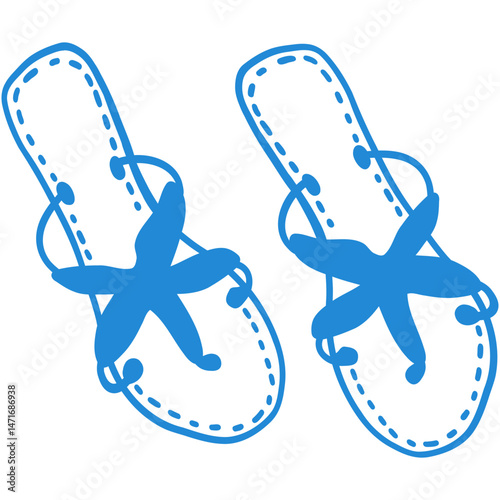 Whimsical coastal sandals with starfish hand drawn vector illustrations