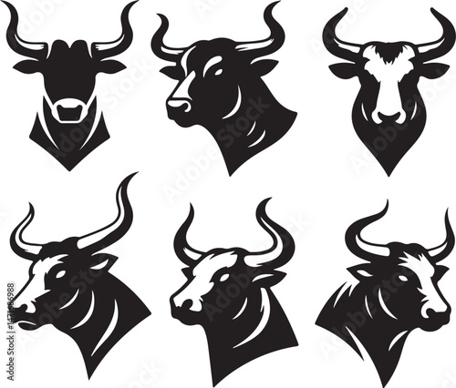 Silhouette bull heads vector