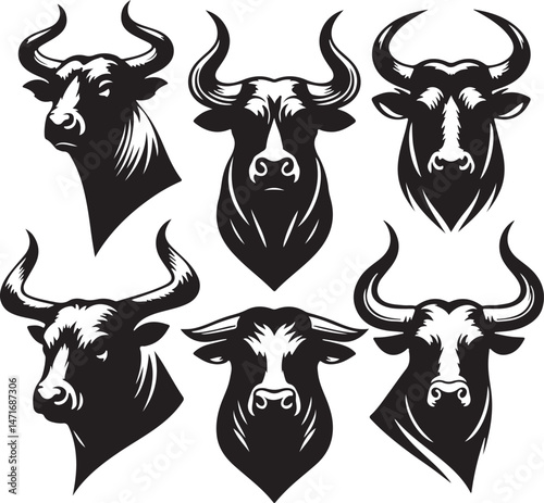 Silhouette bull heads vector