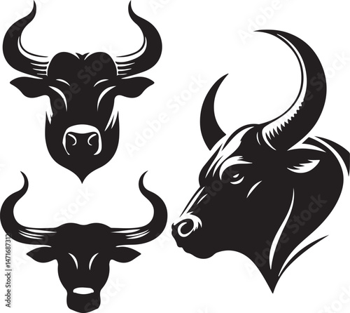 Silhouette bull heads vector