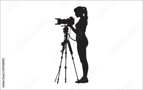 silhouette of a woman with camera. photography, camera, tripod, silhouette, shooting, lens, media, film, studio, capture
