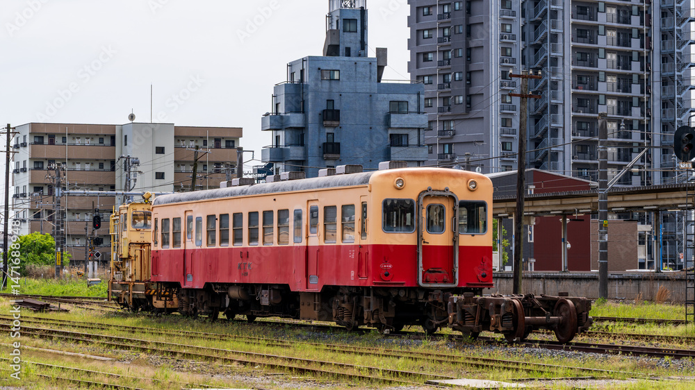 Naklejka premium Kominato railway's old-Fashioned Trains parked at Goi Station in Ichihara, Chiba Prefecture