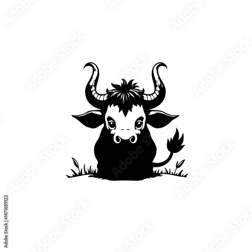 Stylized Bull Illustration with Playful Charm and Simplified Design Focus