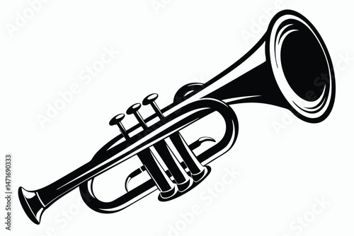 The black trumpet music instrument is presented here, isolated with its shining surface