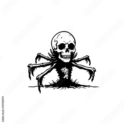 Creepy Crawly Skeleton: Graphic Illustration of Skull with Spider Limbs