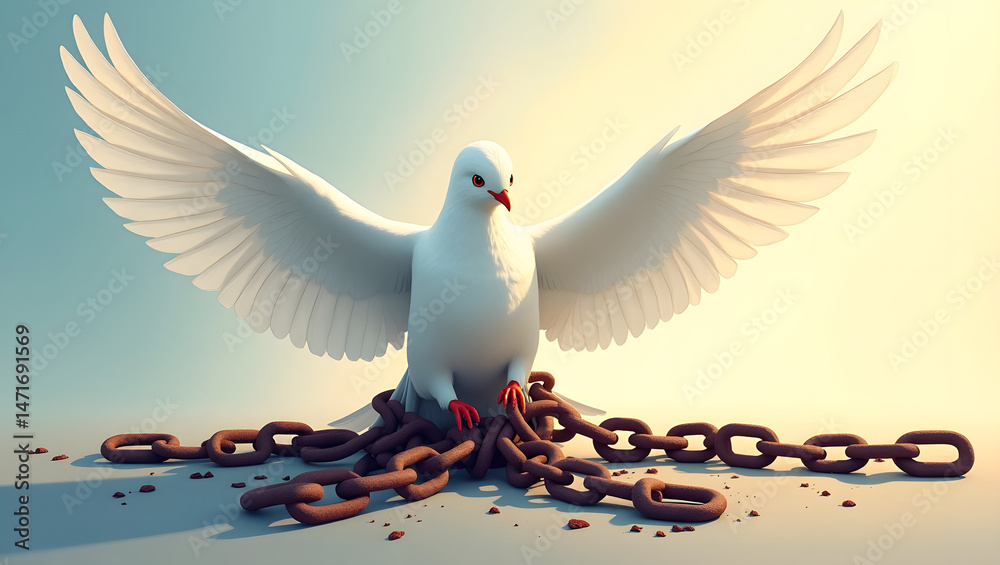 Obraz premium Peace Dove Breaking Chains - Concept Vector