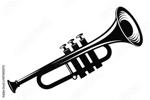 The classic trumpet instrument shines with a black and white design