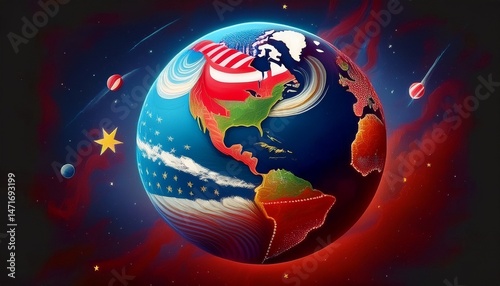 Vista del la tierra desde el espacio con Estados Unidos Y China.