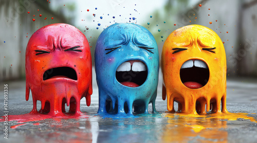 Colorful dripping emotion faces