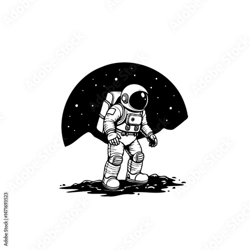 Lone space explorer on an uncharted terrain surrounded by starlight canopy