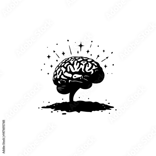 Brain shaped tree emanating cosmic brilliance, symbolizing intelligence growth