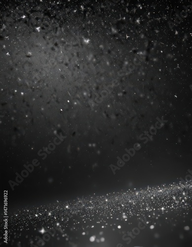Dark backdrop with scattered silver glitter stars, twinkling pattern,  background,  points