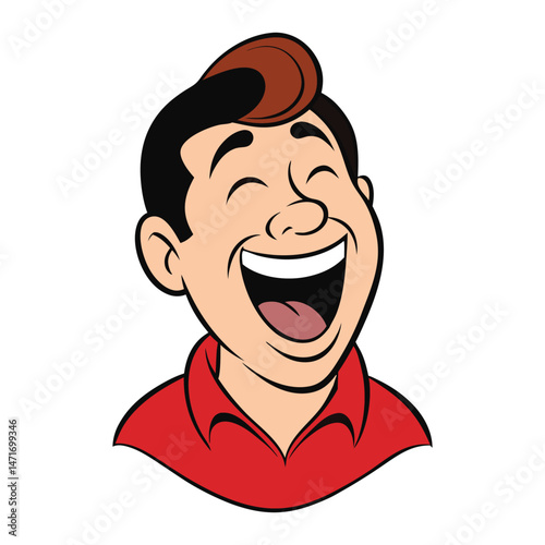 A laughing guy, full of joy and energy, grins widely with his eyes squinted in a carefree, spontaneous moment of happiness, spreading warmth and positive vibes.

