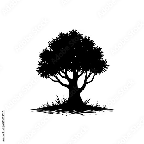 Monochromatic arboreal silhouette against a clean, neutral backdrop revealing stark contrasts