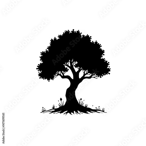 Monochromatic tree silhouette evoking nature's resilience and organic growth