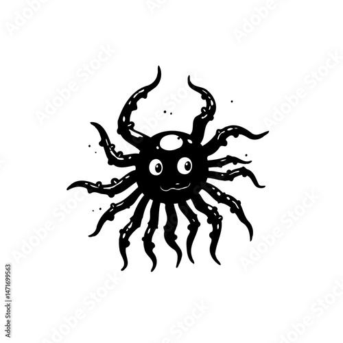 Stylized arachnid illustration featuring endearing facial expression for creative projects