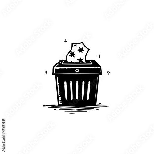 Overflowing waste bin illustration evoking feelings of decision-making or refuse