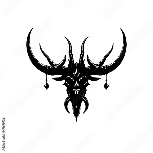 Intricate silhouette of a mystical creature head with imposing horns and details
