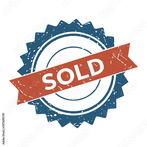 Grunge-style red "SOLD" stamp icon with rough, distressed edges and bold, uppercase lettering. Symbolizes completion, transaction, or item no longer available.
