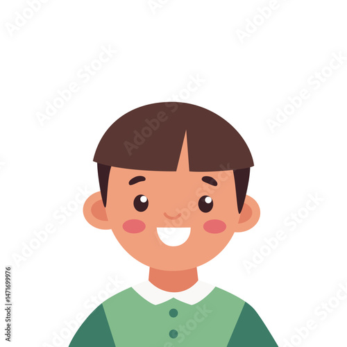 Smiling cartoon boy in green shirt. Happy child character illustration