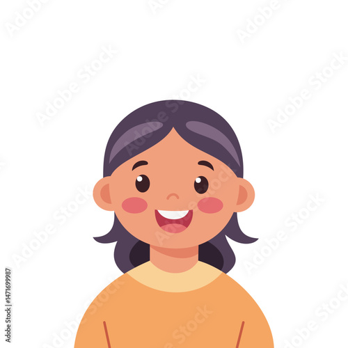 Smiling cartoon cute girl. Happy child character illustration.