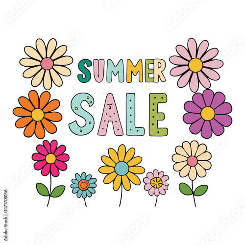 Bright and cheerful summer sale poster bursting with colorful flowers, bold typography, and sunny vibes—perfect to grab attention and celebrate seasonal deals!
