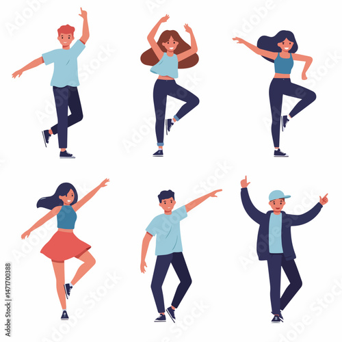 Dancing with Energy: A vibrant illustration depicts a diverse group of people gracefully dancing with contagious energy, perfect for projects that needs the power of youth and movement.