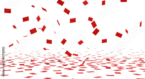 Red confetti falling on a white surface with a black background in a celebration isolated on white background, tarensparent background, png, jpg,jpeg,  on transparent background photo