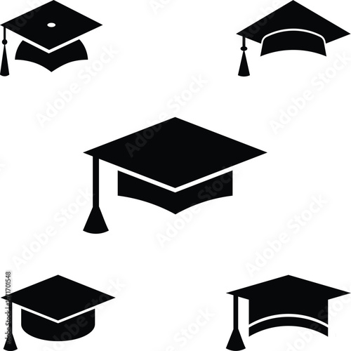Graduation cap vector icon set diploma college illustration design