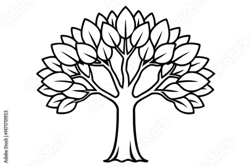 Stylized monochrome tree stands with plentiful foliage featuring smooth, defined line work