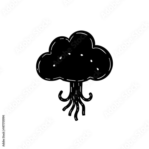Stylized arboreal form presenting abstract roots in monochrome design