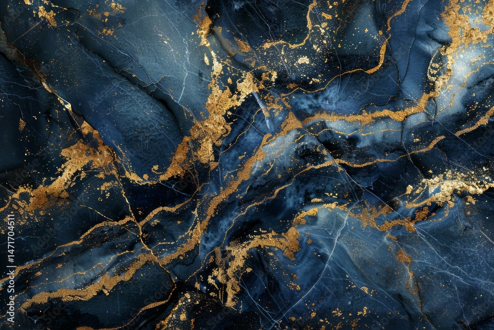 Fototapeta premium Photo of Navy blue dark marble pattern with golden veins. Background texture for backdrops or mapping