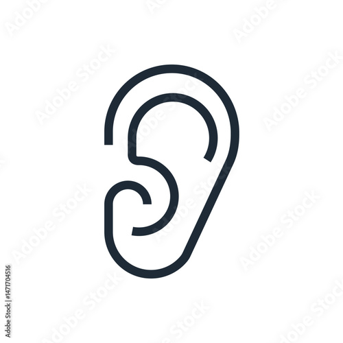 Human ear. Symbol listen, hear. Vector linear icon isolated on white background.
