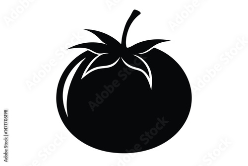 A solitary black tomato boldly stands out against the stark white canvas