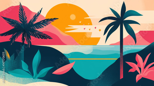 Contemporary promotional design blending abstract shapes and minimal style for travel or seasonal campaigns