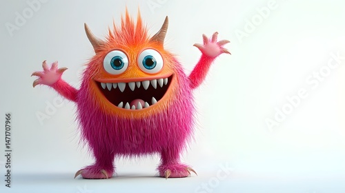 Playful stylized 3D furry monster cartoon character with exaggerated features for animation